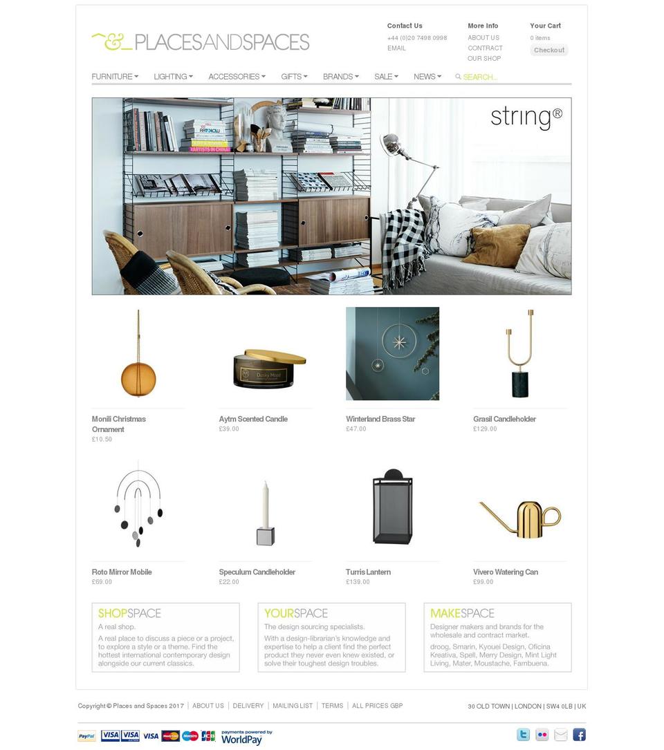 placesandspaces.com shopify website screenshot