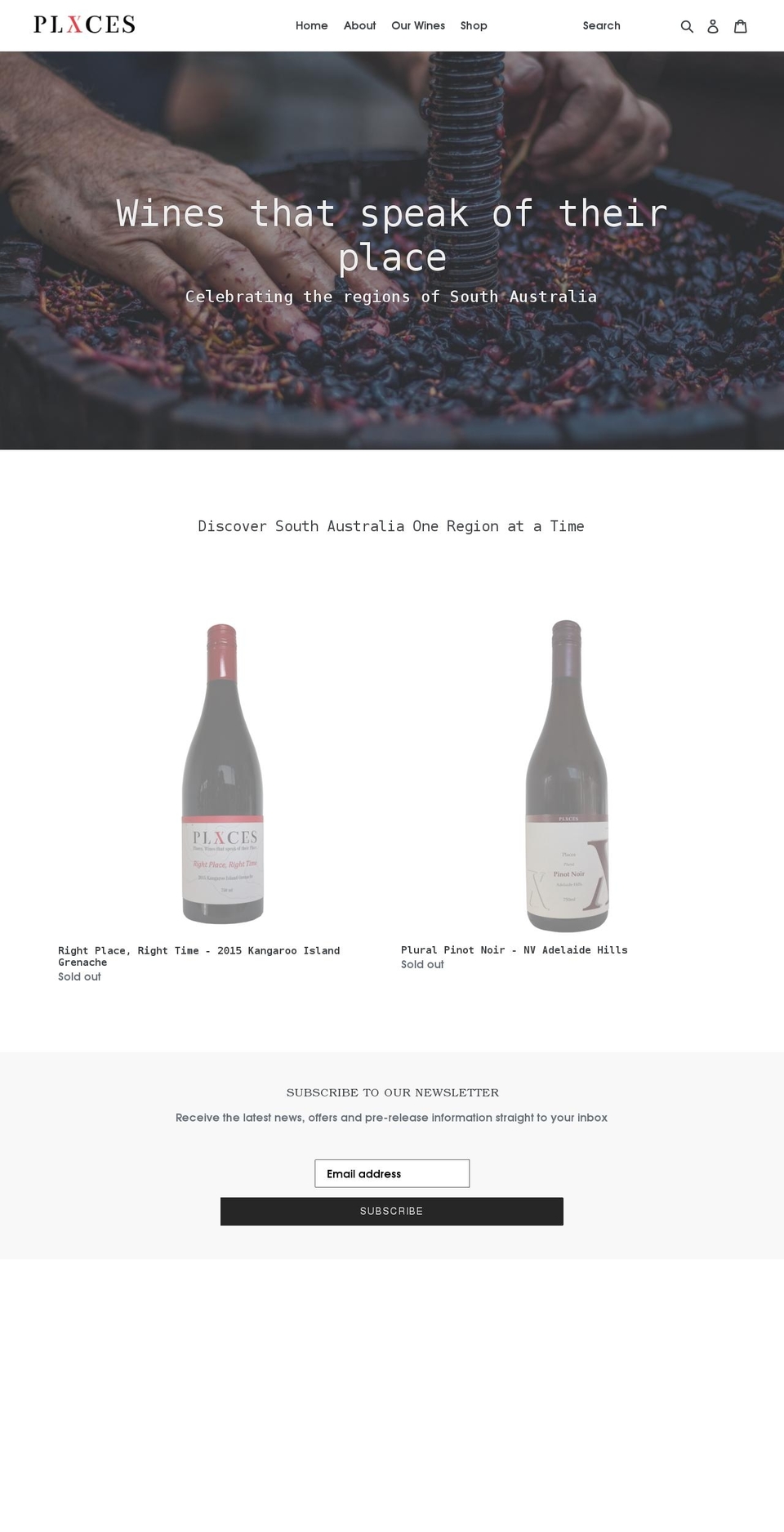 placeswinery.com shopify website screenshot