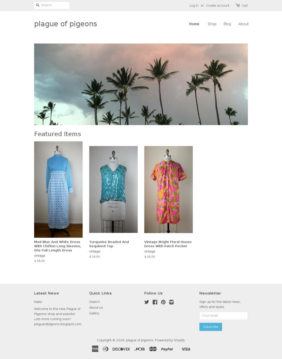 plagueofpigeons.com — Shopify storefront screenshot