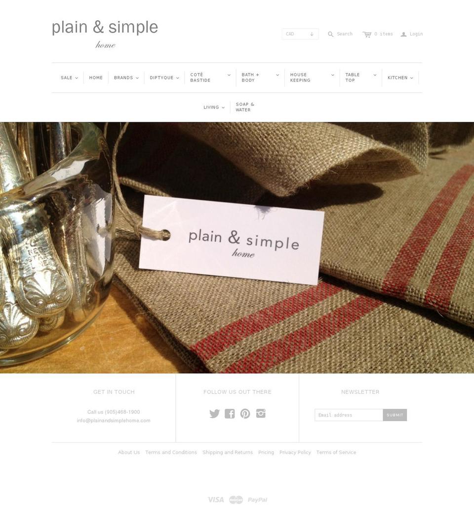 plainandsimplehome.com shopify website screenshot