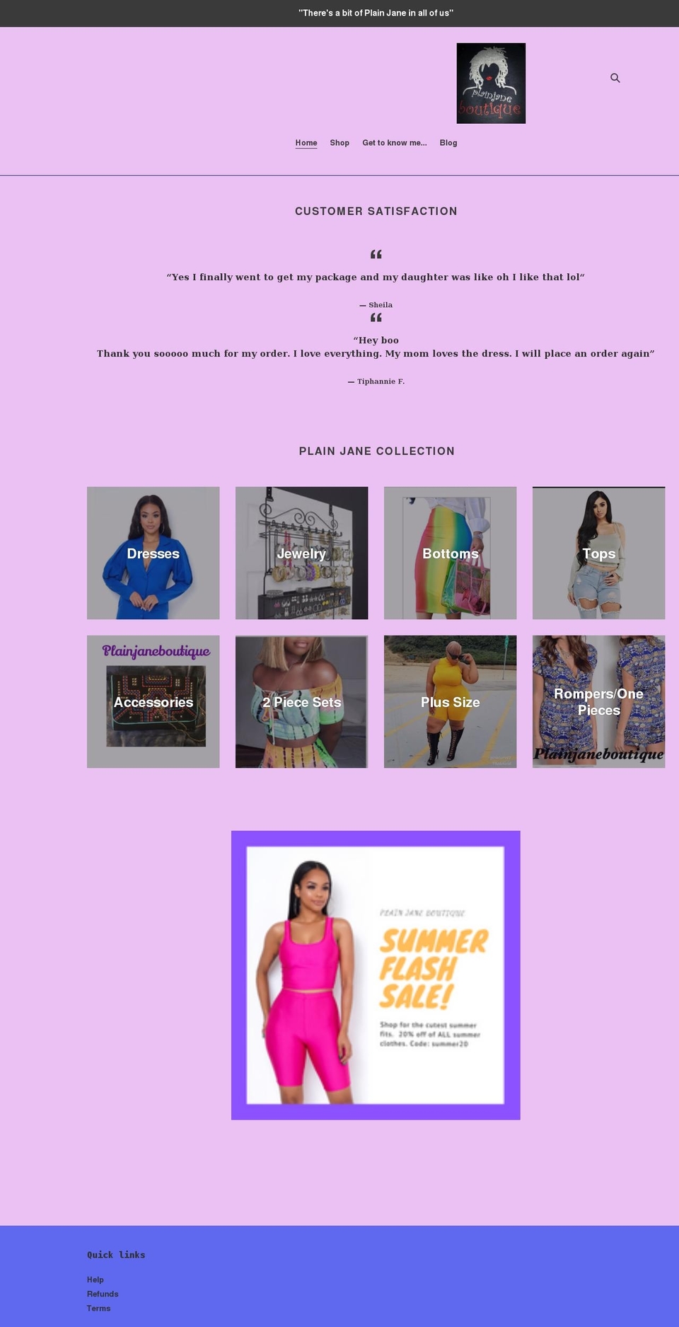 plainjaneboutique.net shopify website screenshot