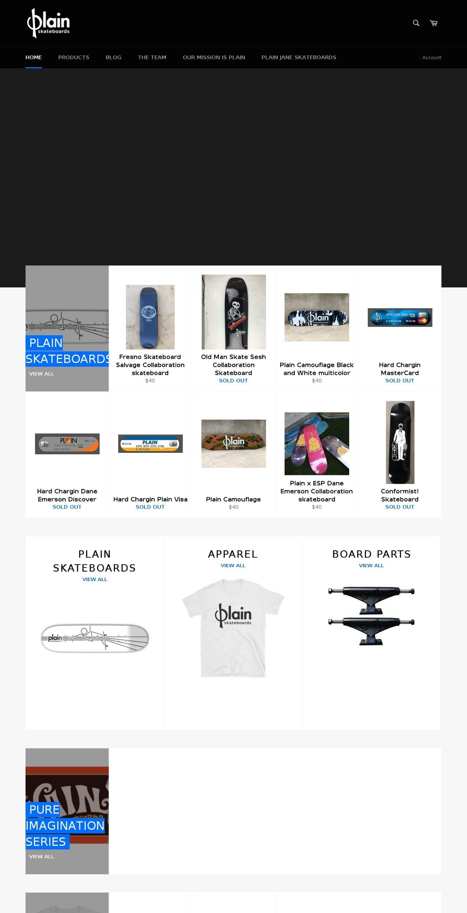 plainskateboardco.com shopify website screenshot