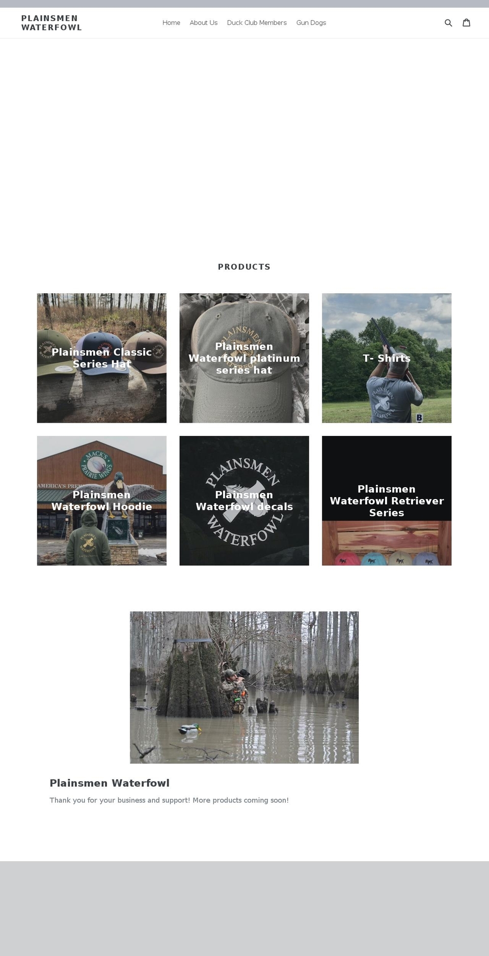plainsmenwaterfowl.com — Shopify storefront screenshot