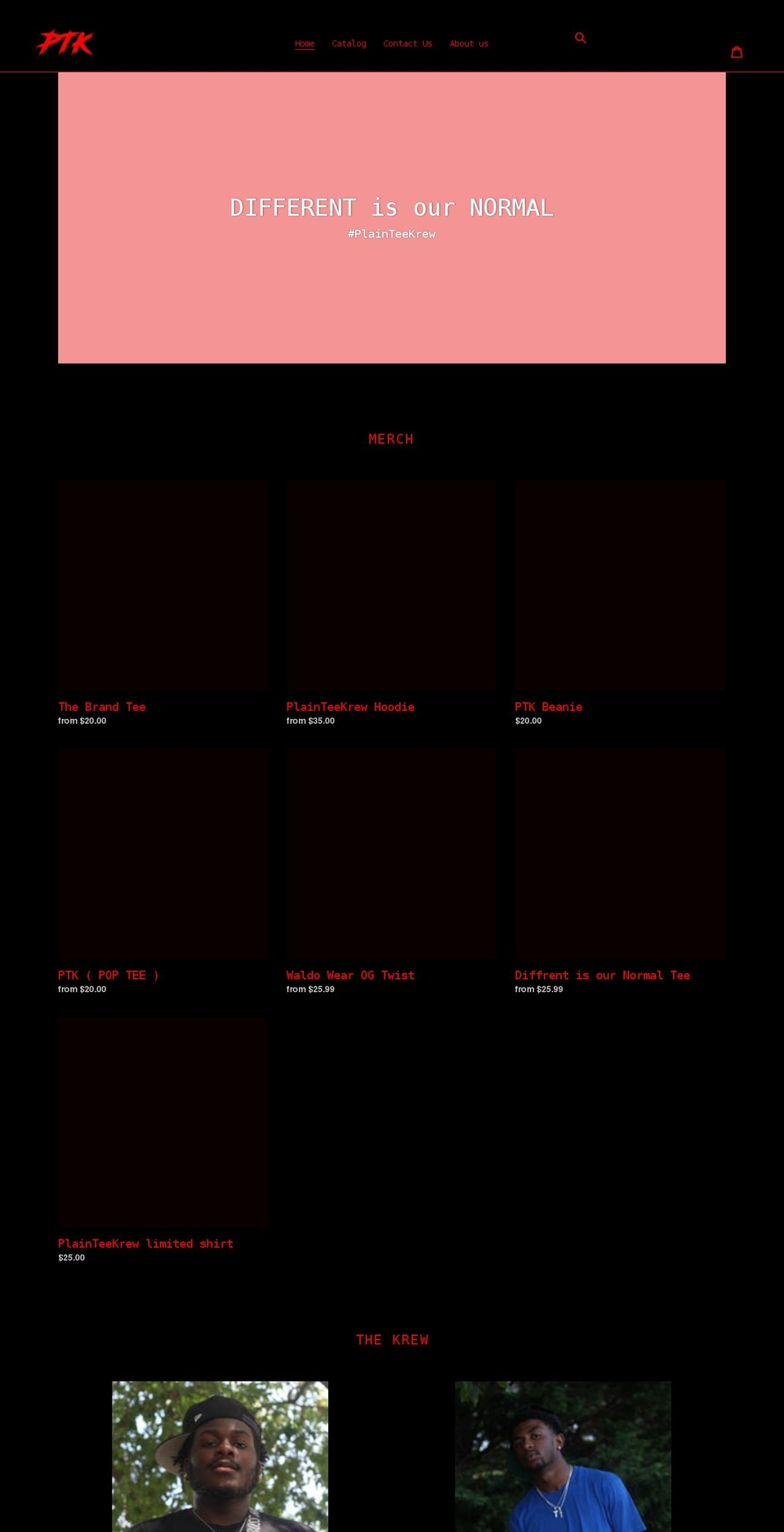 plainteekrew.com shopify website screenshot