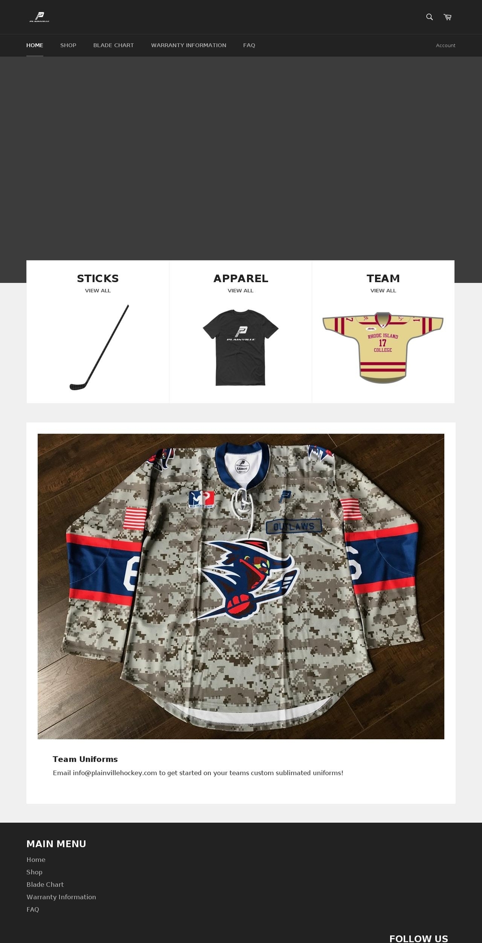 plainvillehockey.com — Shopify storefront screenshot