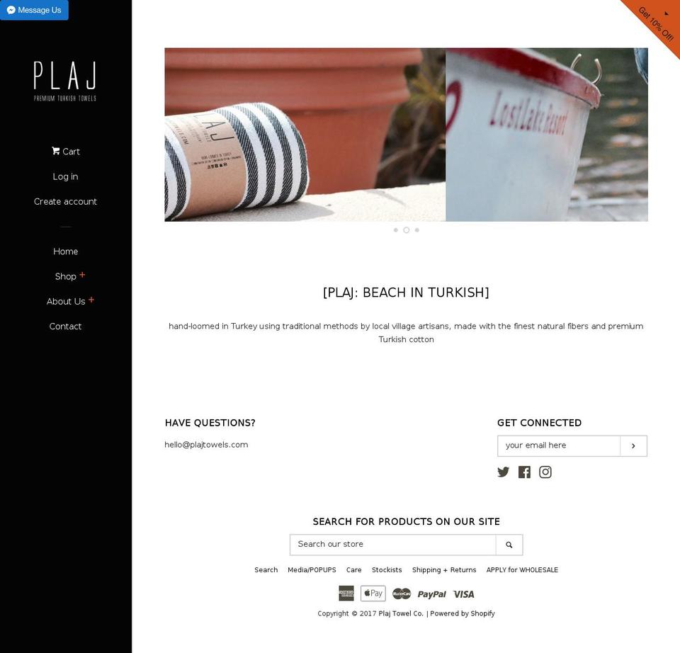 plaj.co shopify website screenshot