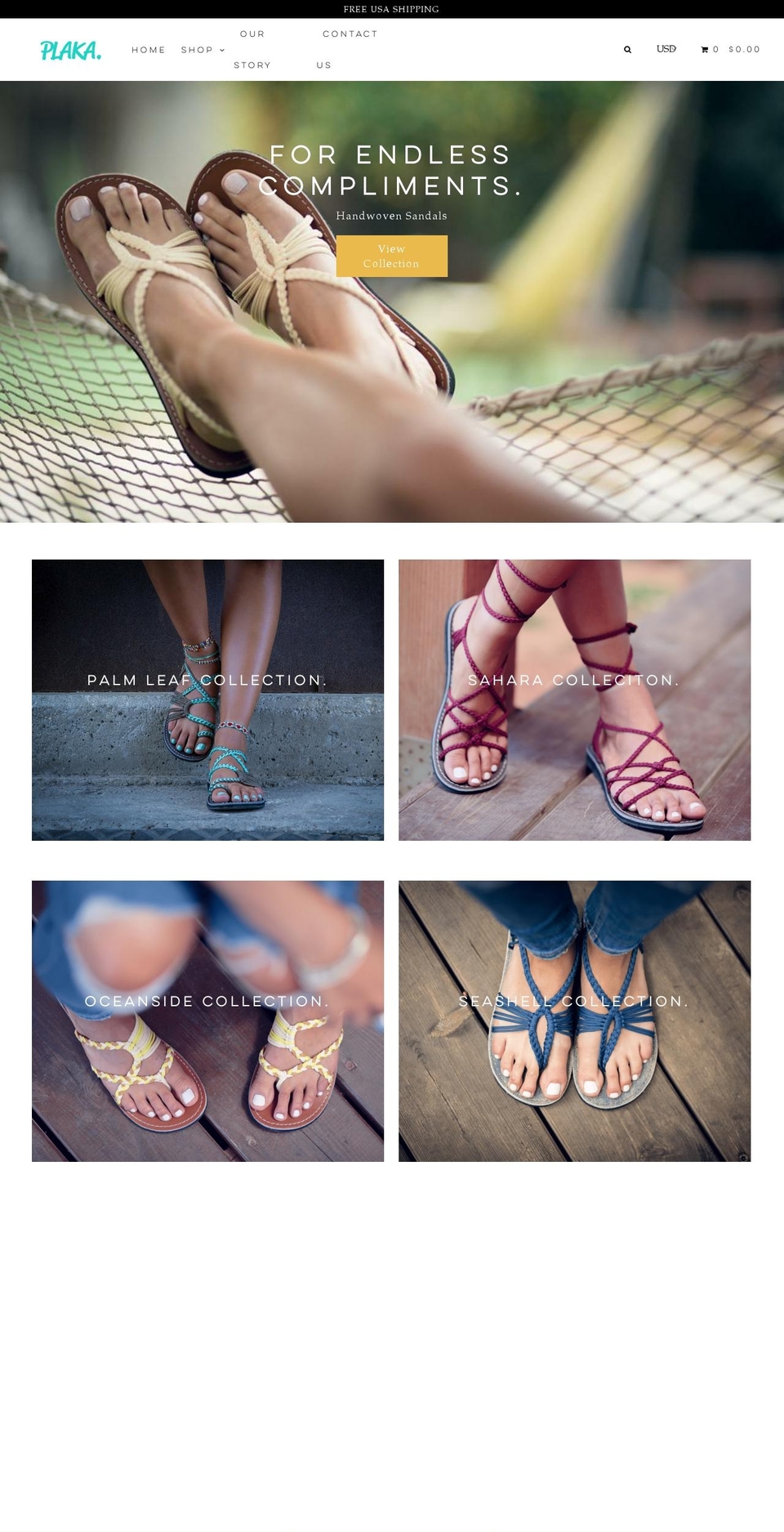 plaka-sandals.com shopify website screenshot
