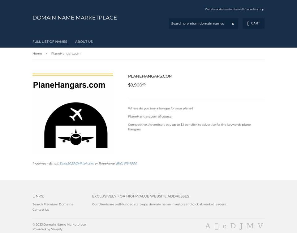 plane-hangars.com — Shopify storefront screenshot