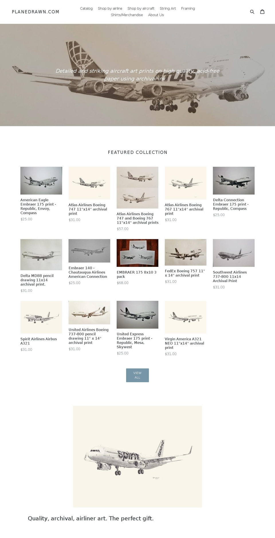 planedrawn.com shopify website screenshot