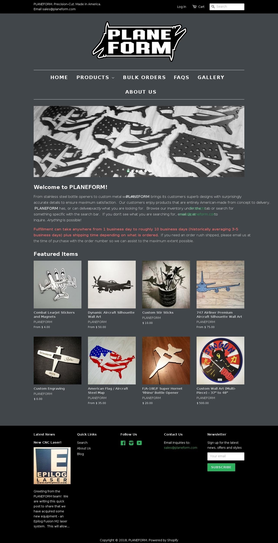 planeform.com shopify website screenshot