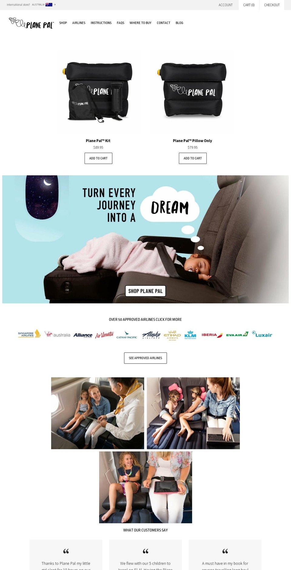 Plane Pal Shopify theme site example planepal.com.au