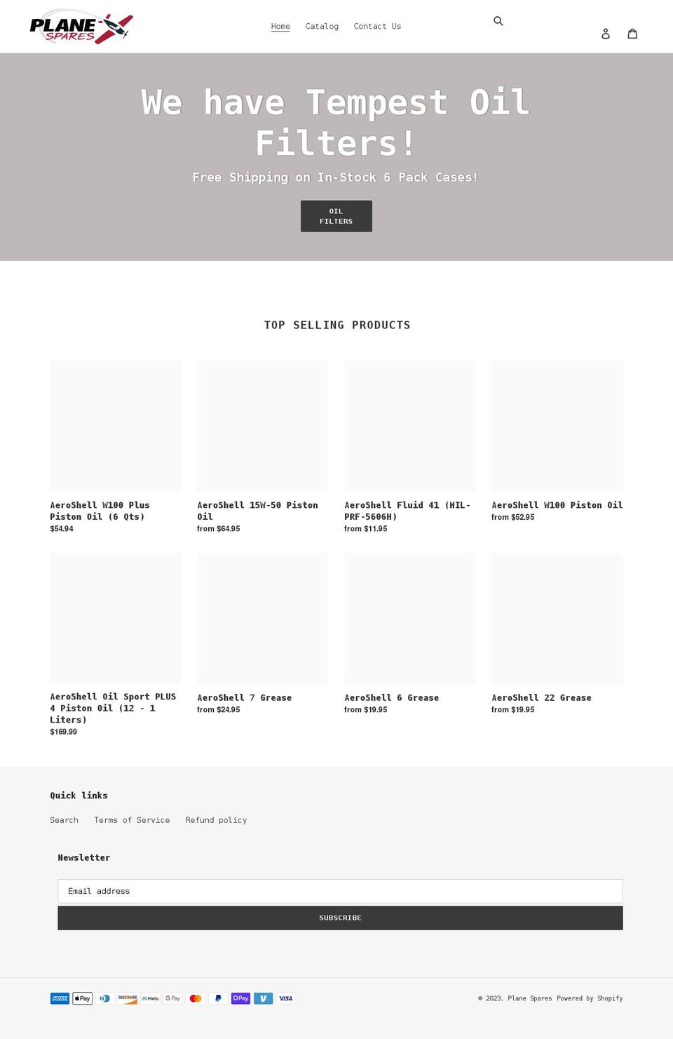 planespares.com shopify website screenshot
