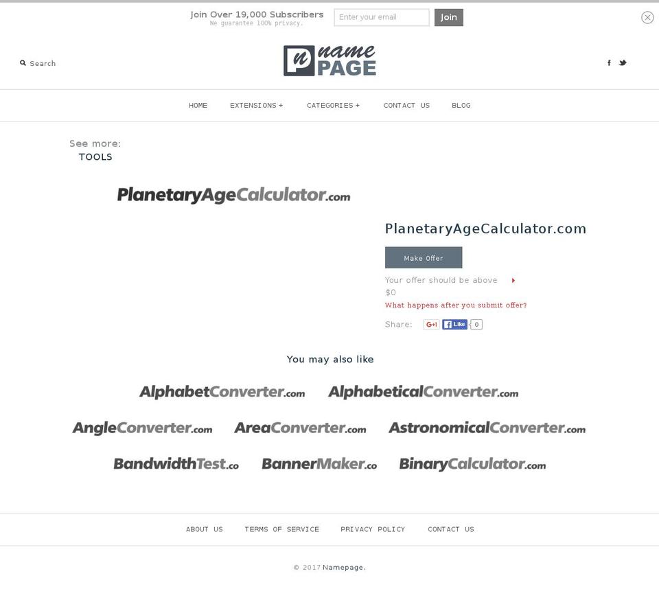 planetaryagecalculator.com shopify website screenshot