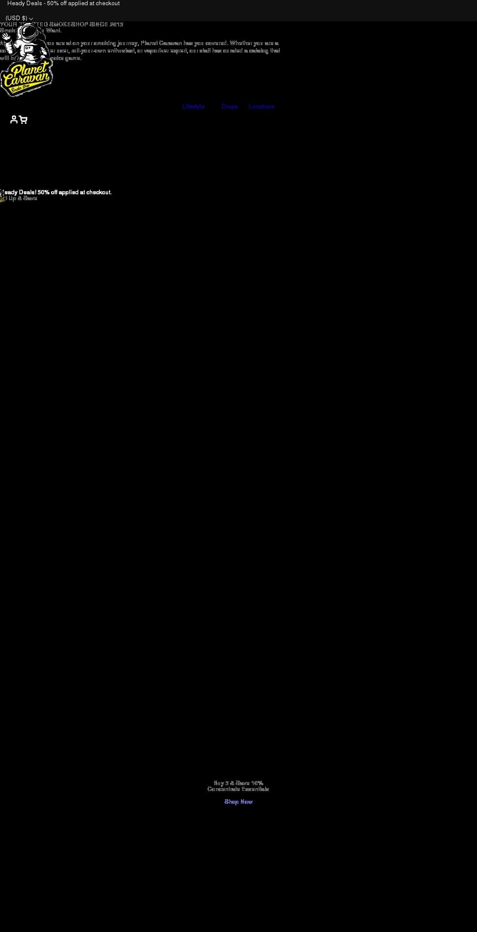 planetcaravansmokeshop.com shopify website screenshot