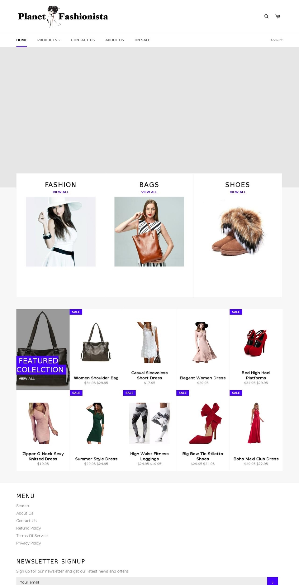 planetfashionista.com — Shopify storefront screenshot