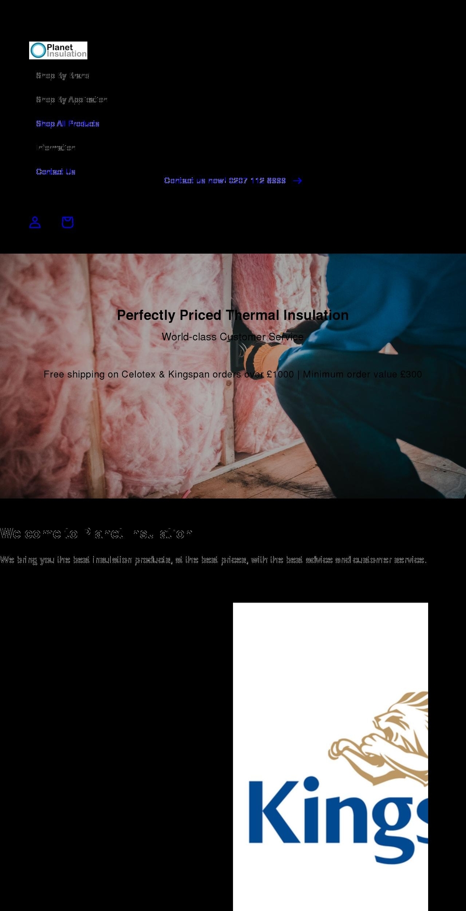 planetinsulation.co.uk shopify website screenshot