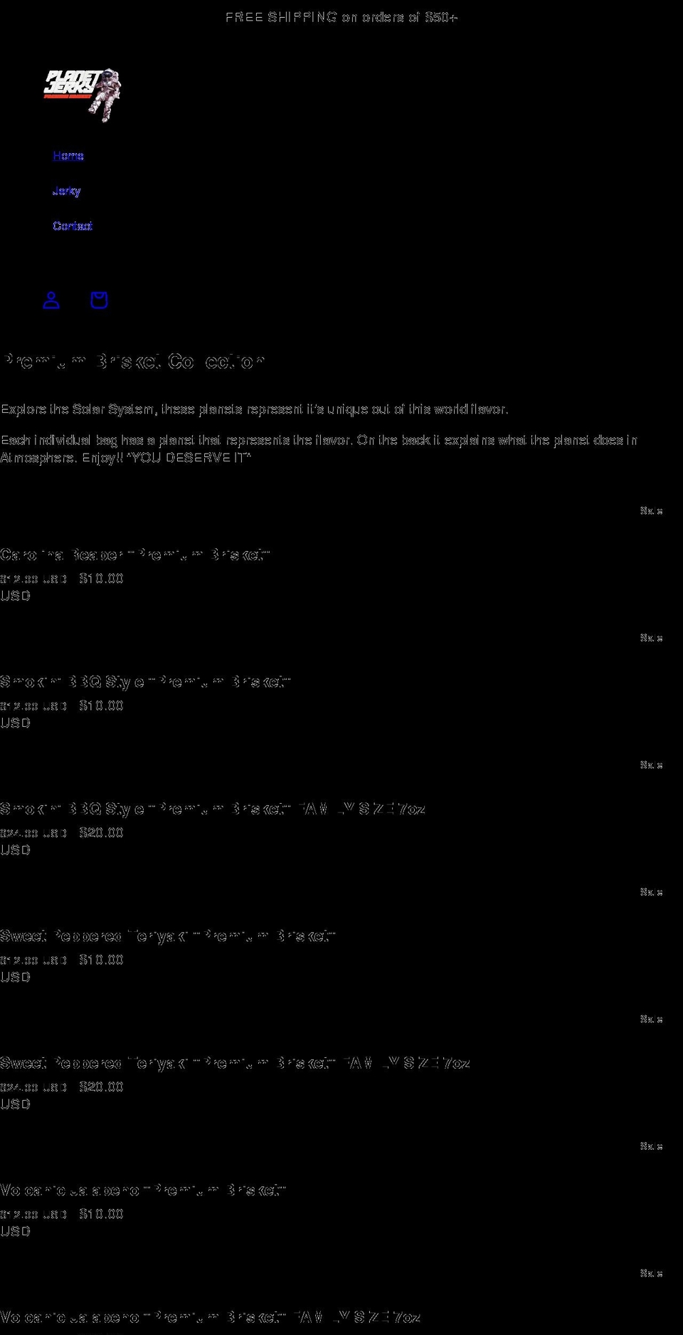 planetjerky.net shopify website screenshot