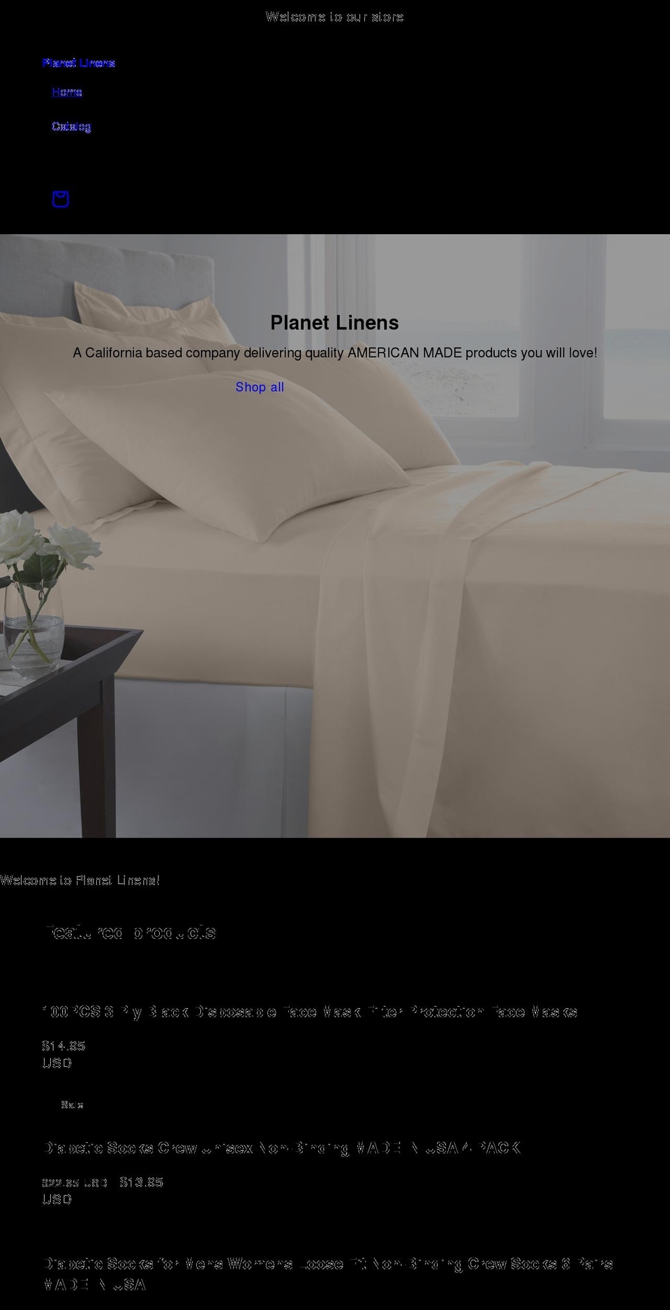 planetlinens.com shopify website screenshot