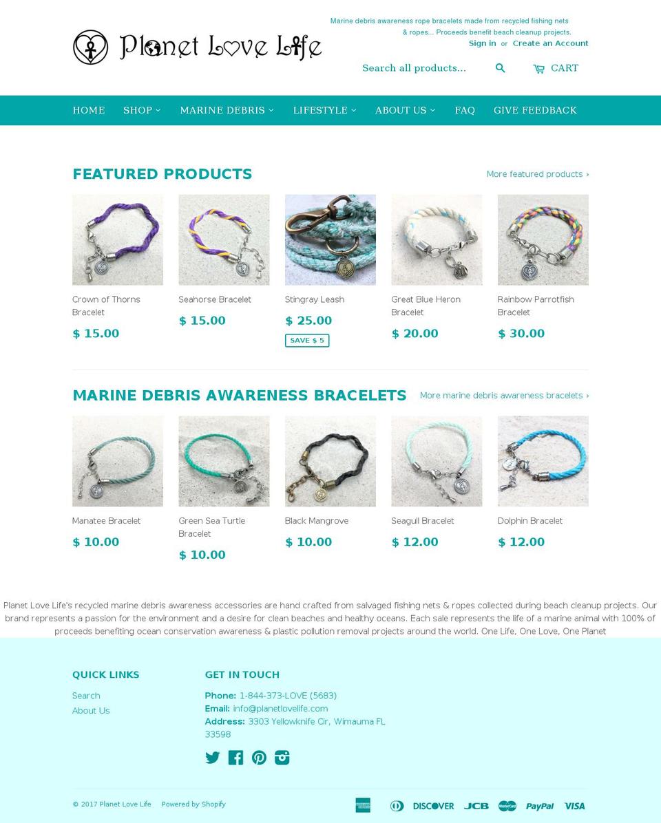 planetlovelife.org shopify website screenshot