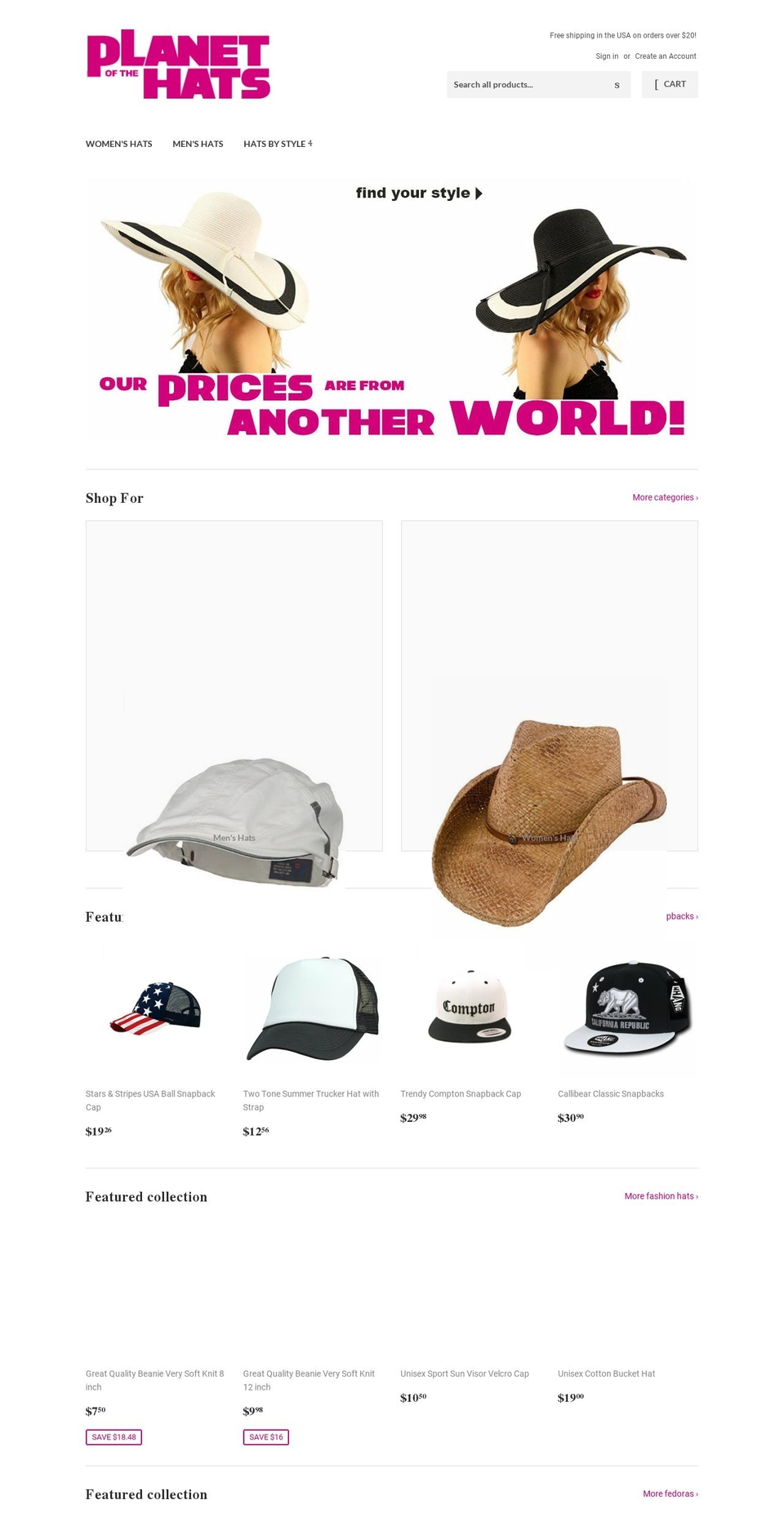 planetofthehats.com — Shopify storefront screenshot