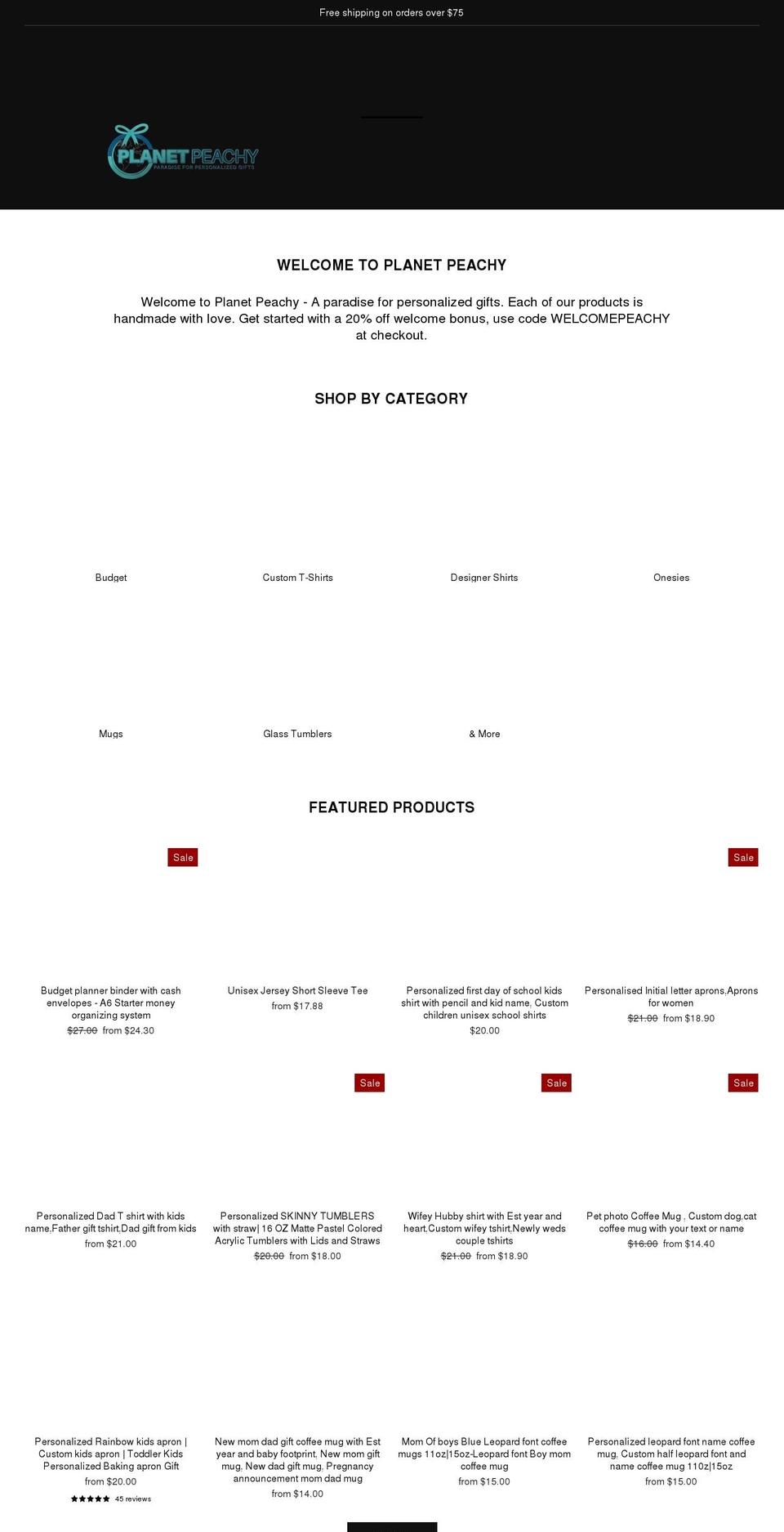 planetpeachy.com shopify website screenshot