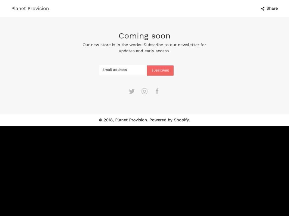 planetprovision.com shopify website screenshot