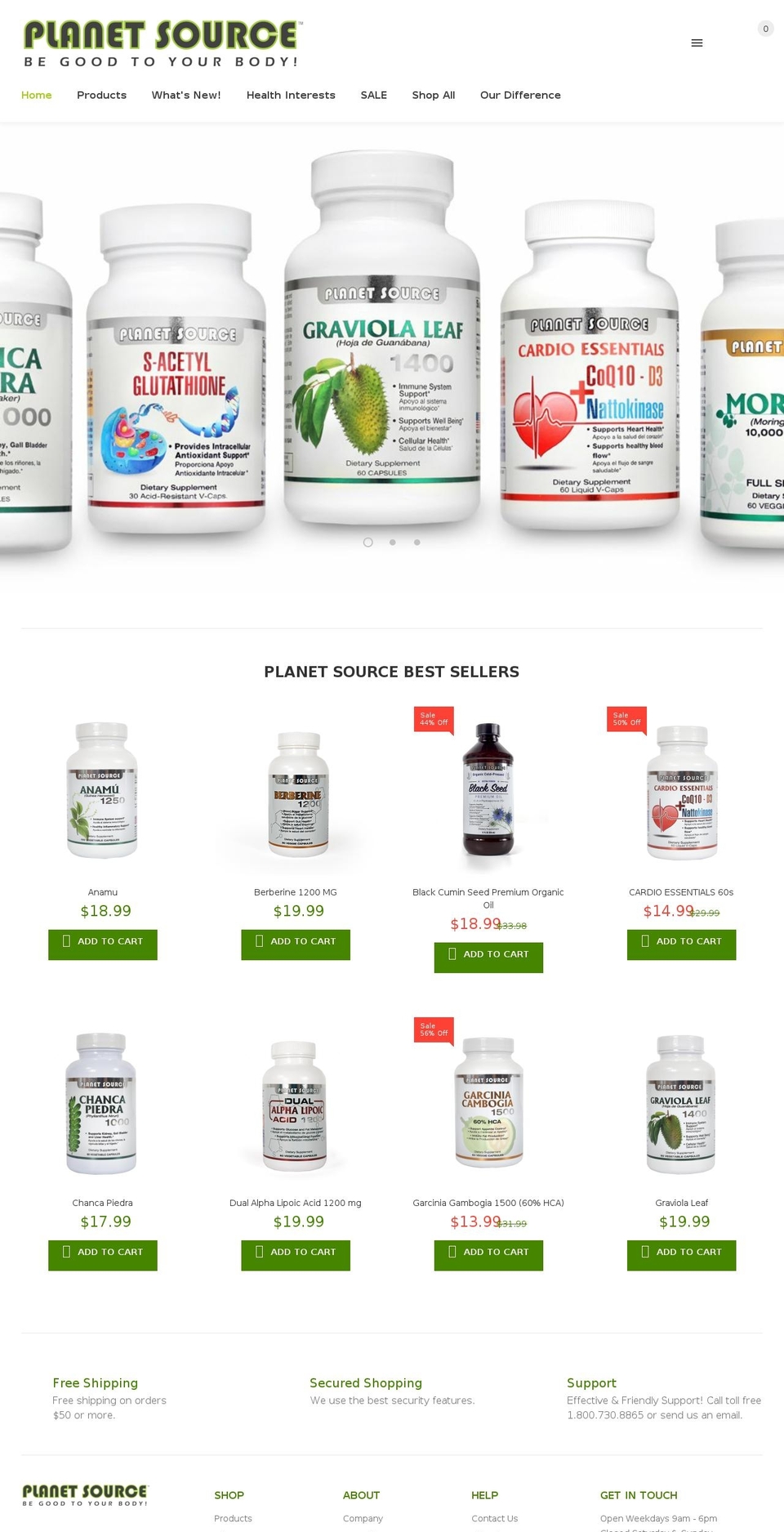 planetsourcehealth.com shopify website screenshot