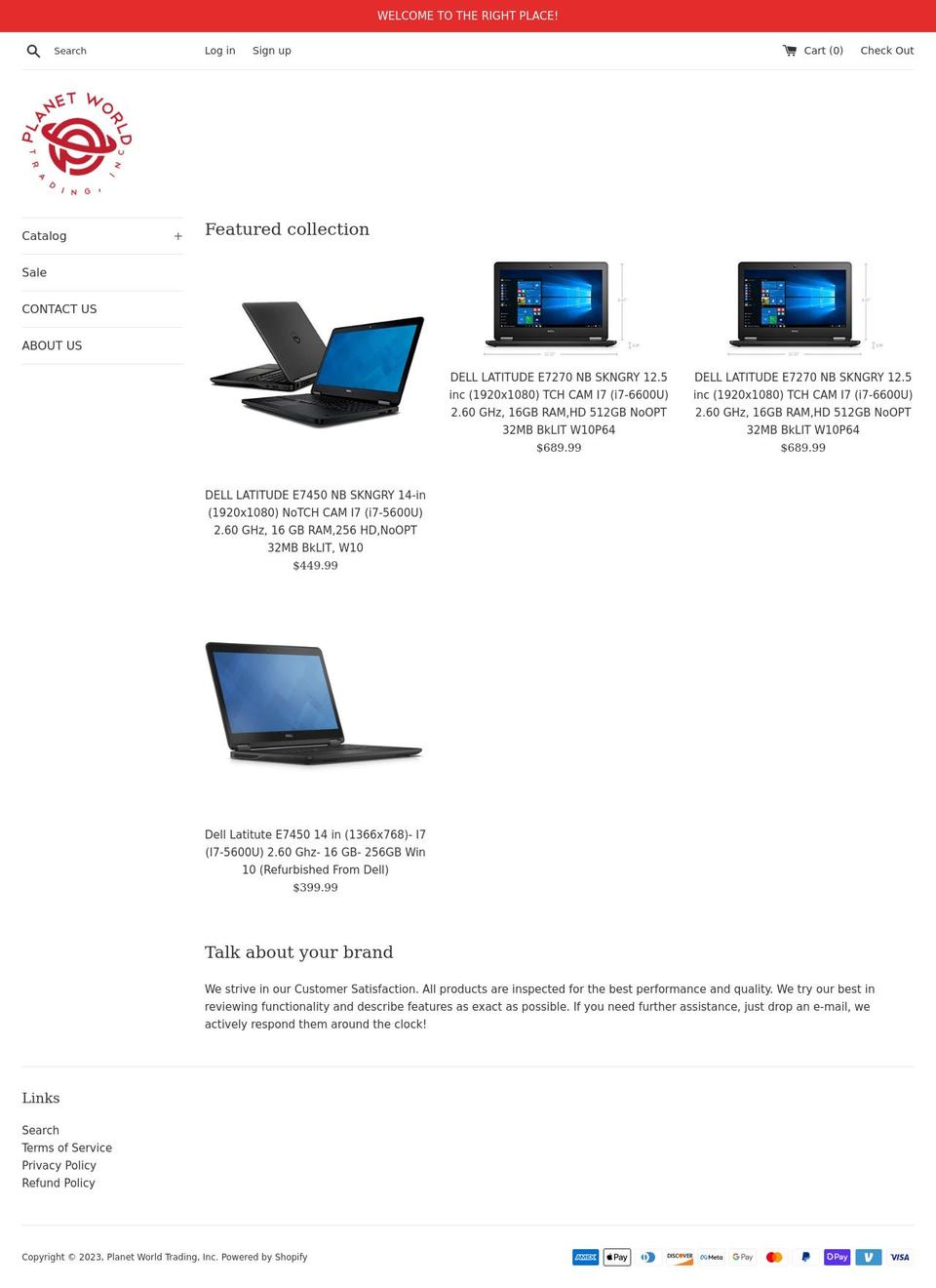 planetworldtrading.com shopify website screenshot
