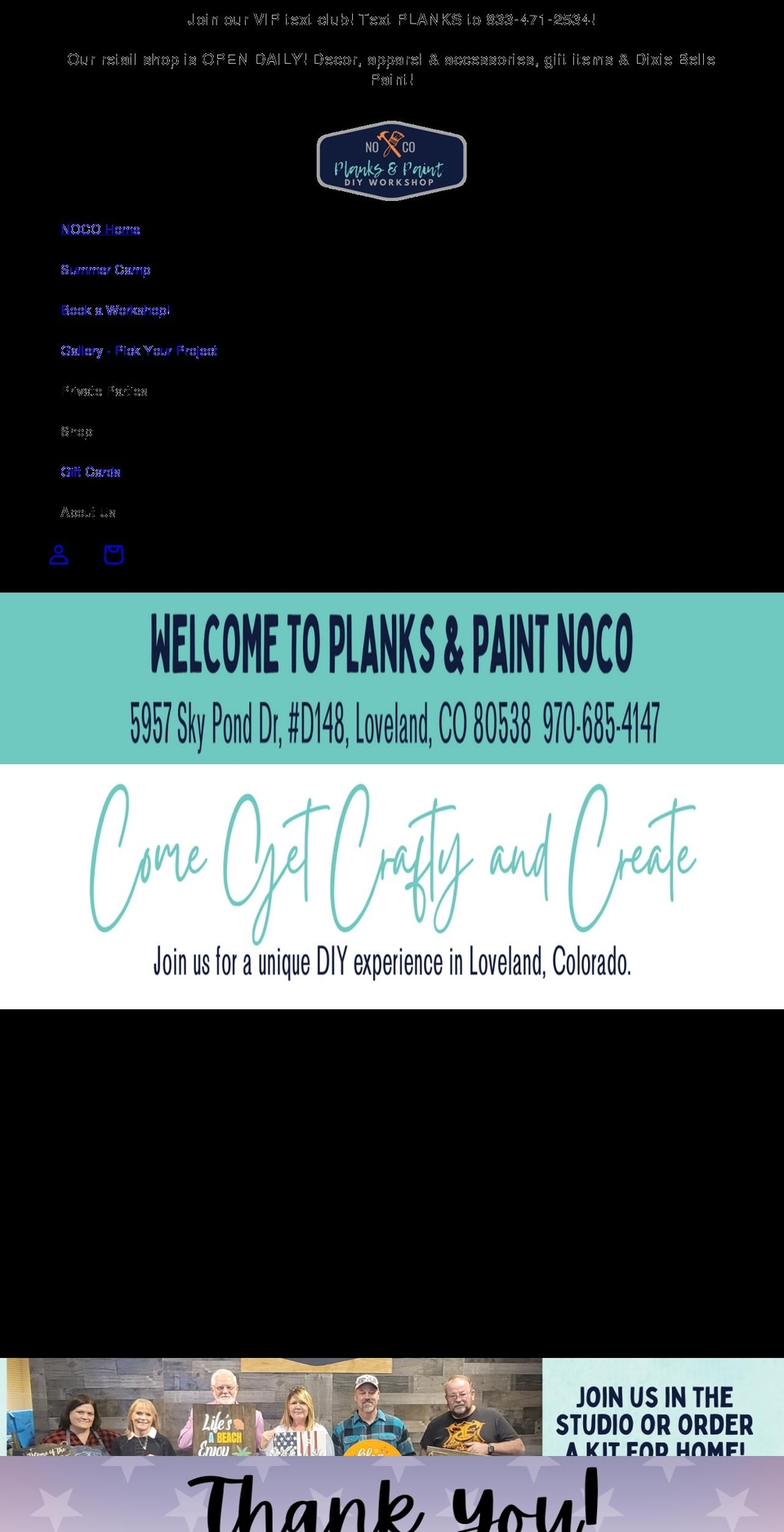 planksandpaintnoco.com shopify website screenshot