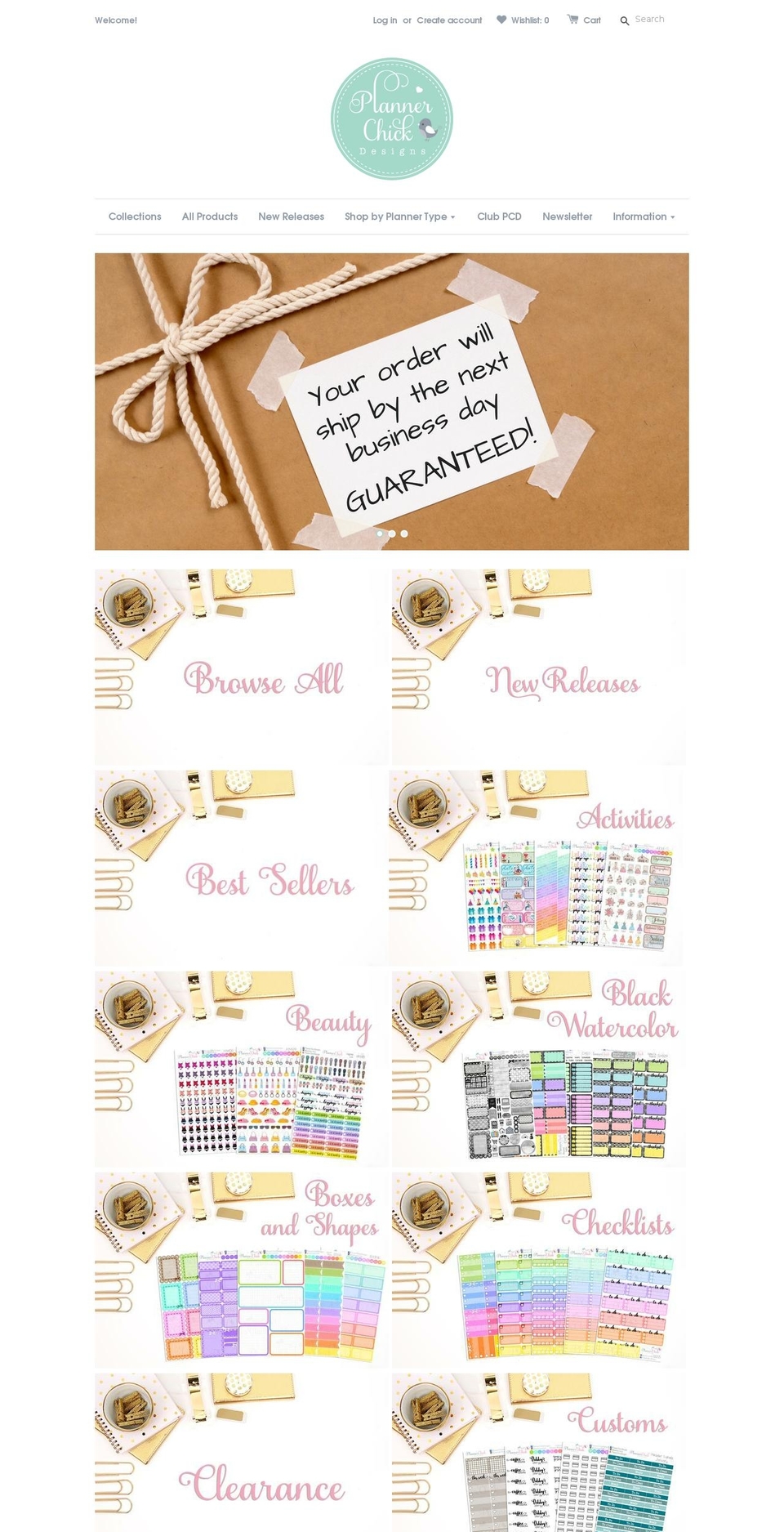 plannerchickdesigns.com shopify website screenshot