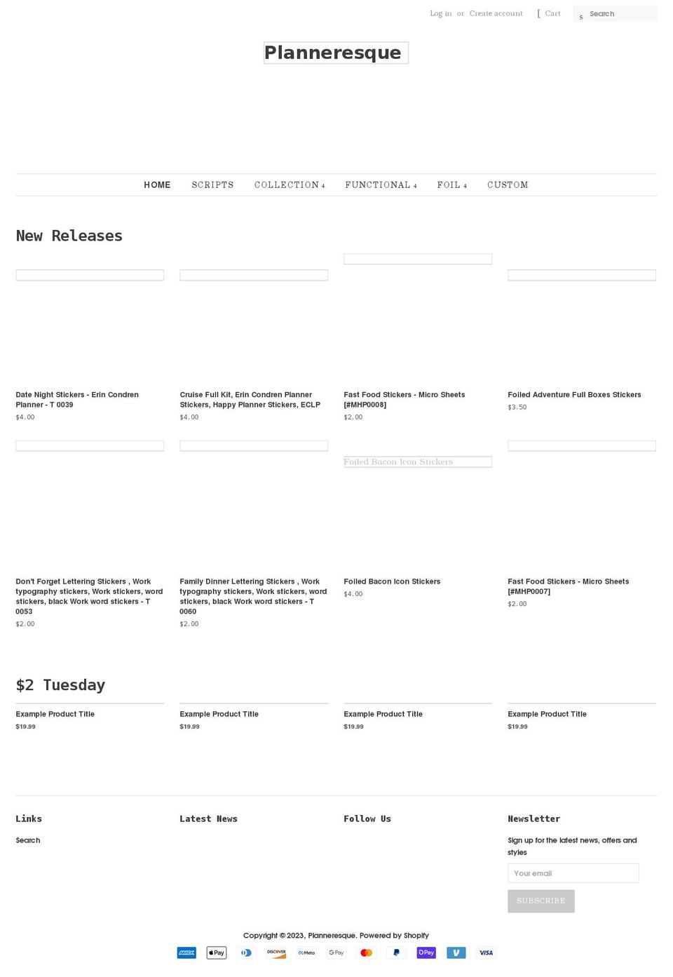 planneresque.com shopify website screenshot