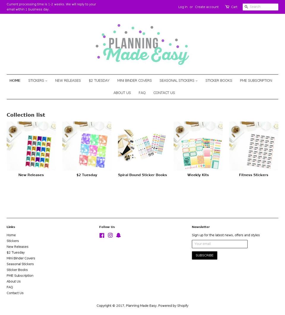 planningmadeeasystickers.com shopify website screenshot