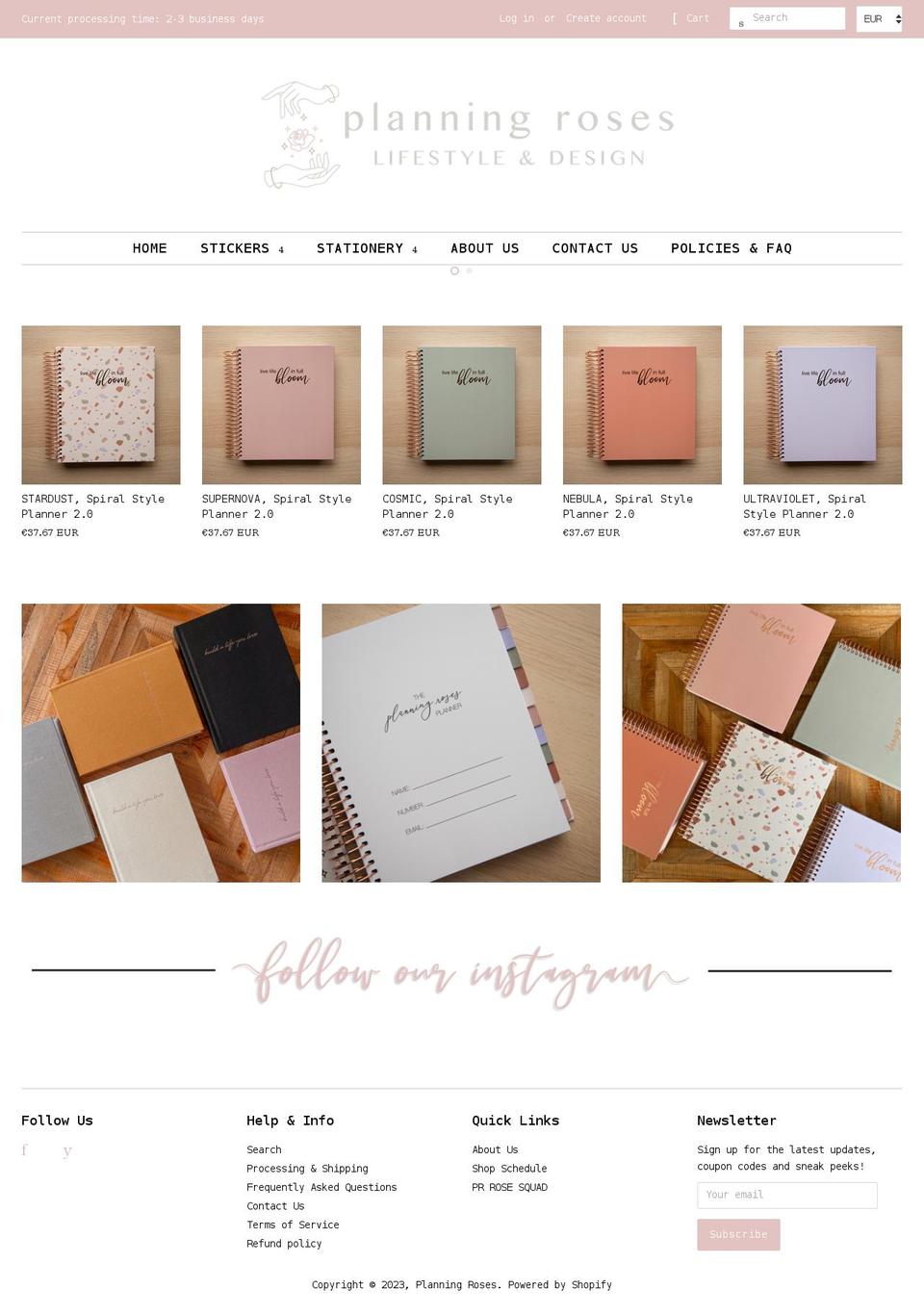 planningroses.com shopify website screenshot