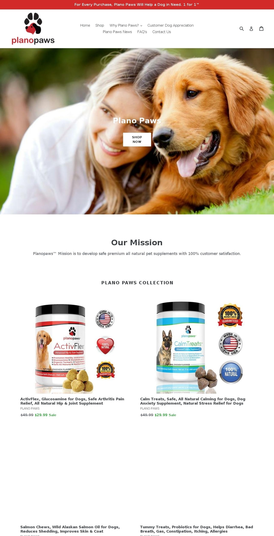 planopaws.com shopify website screenshot