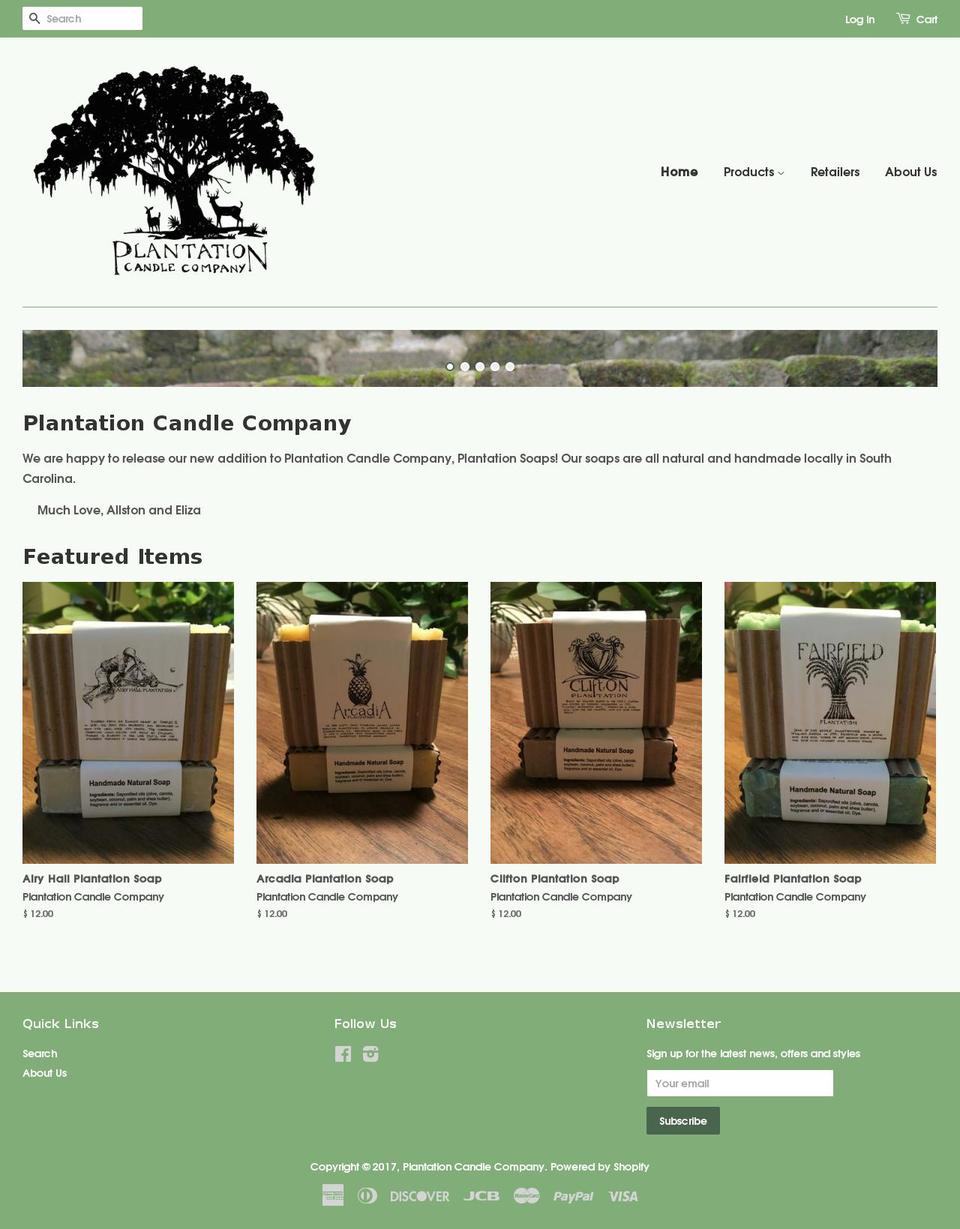 plantationcandlecompany.com shopify website screenshot