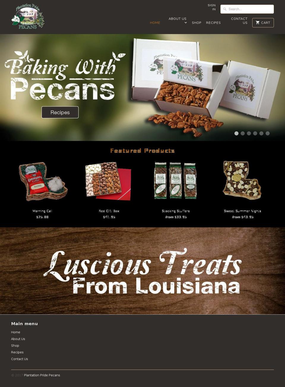 plantationpridepecans.com shopify website screenshot