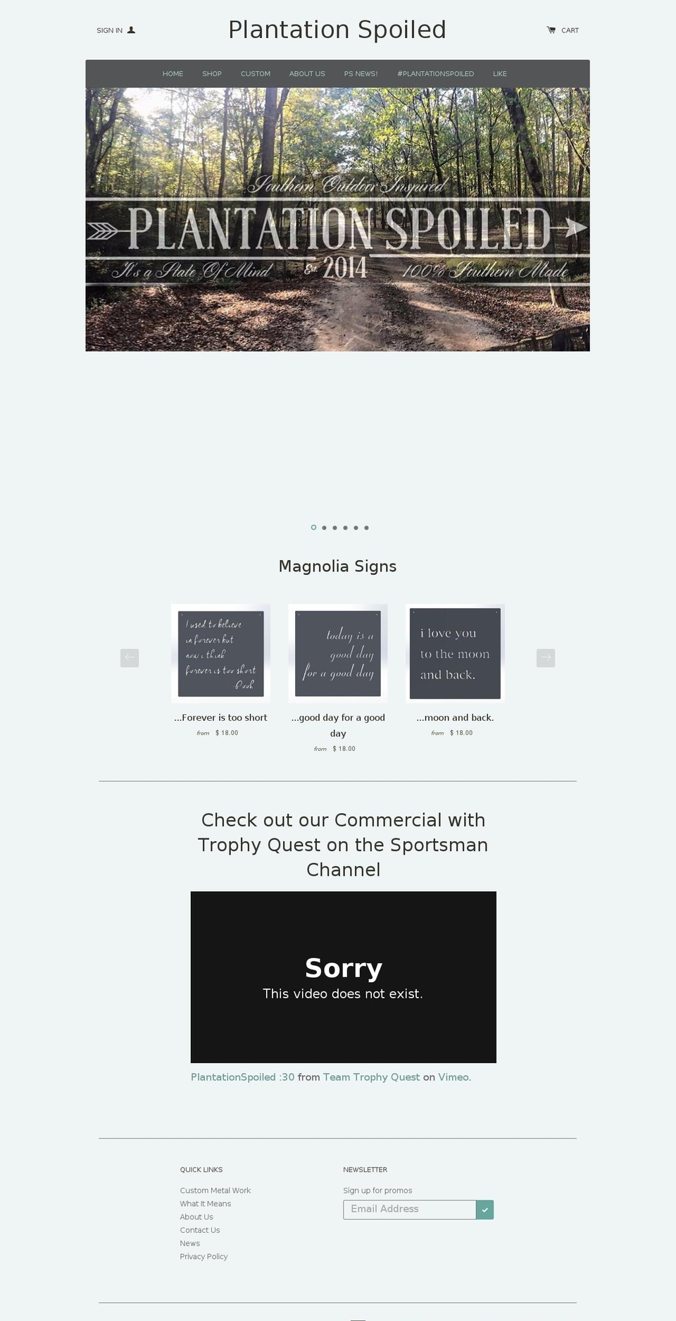 plantationspoiled.com shopify website screenshot