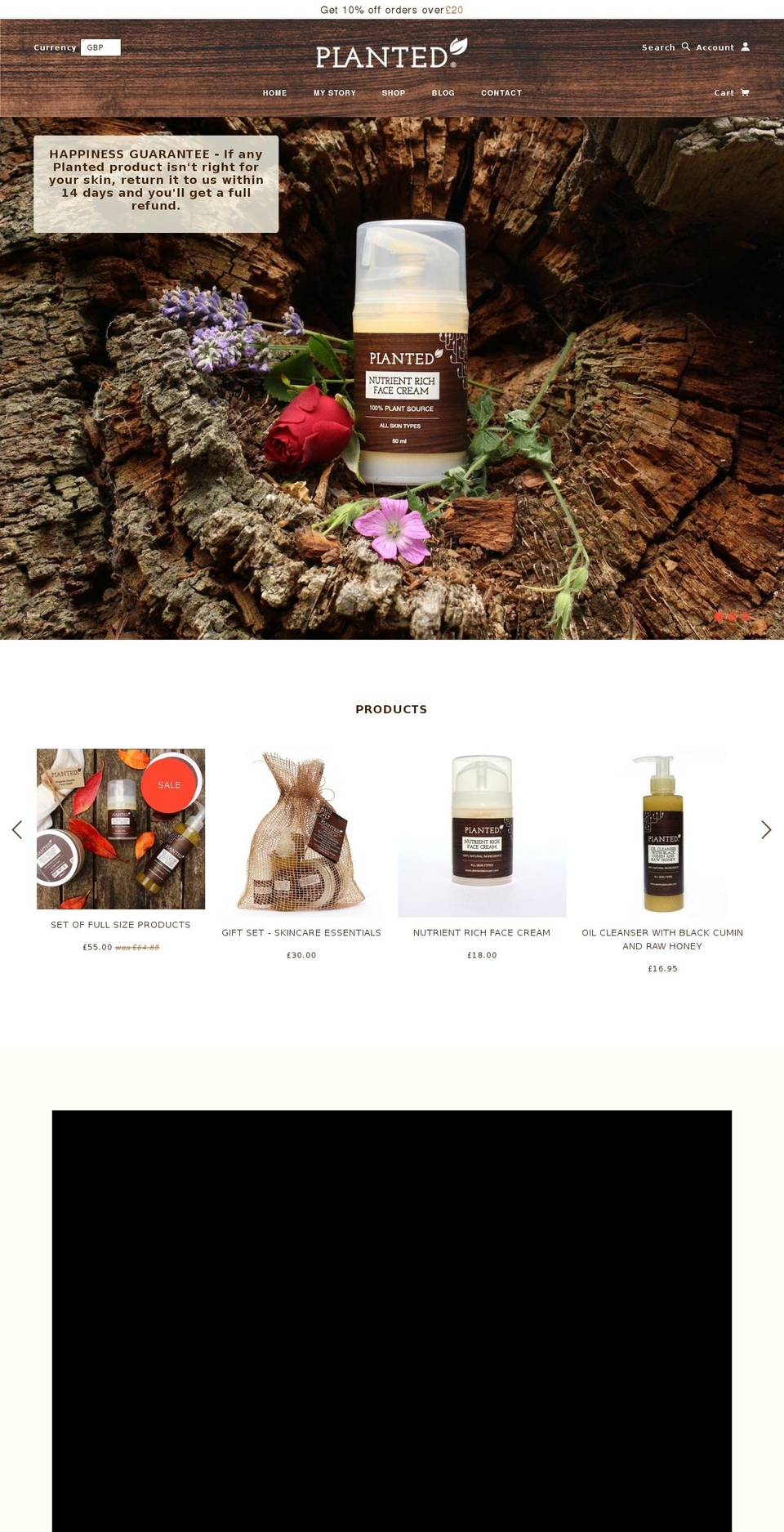 plantedskincare.myshopify.com shopify website screenshot