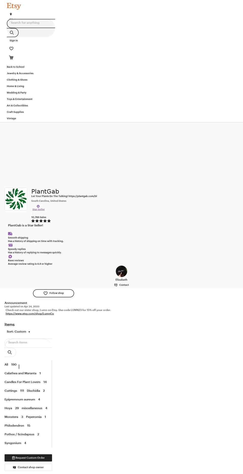plantgab.com shopify website screenshot