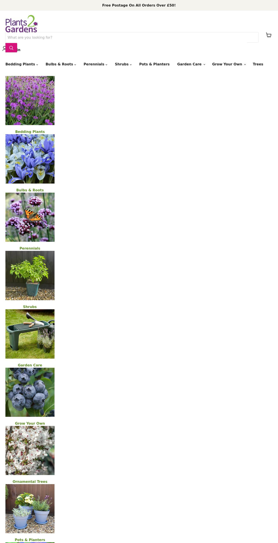 plants2gardens.com shopify website screenshot