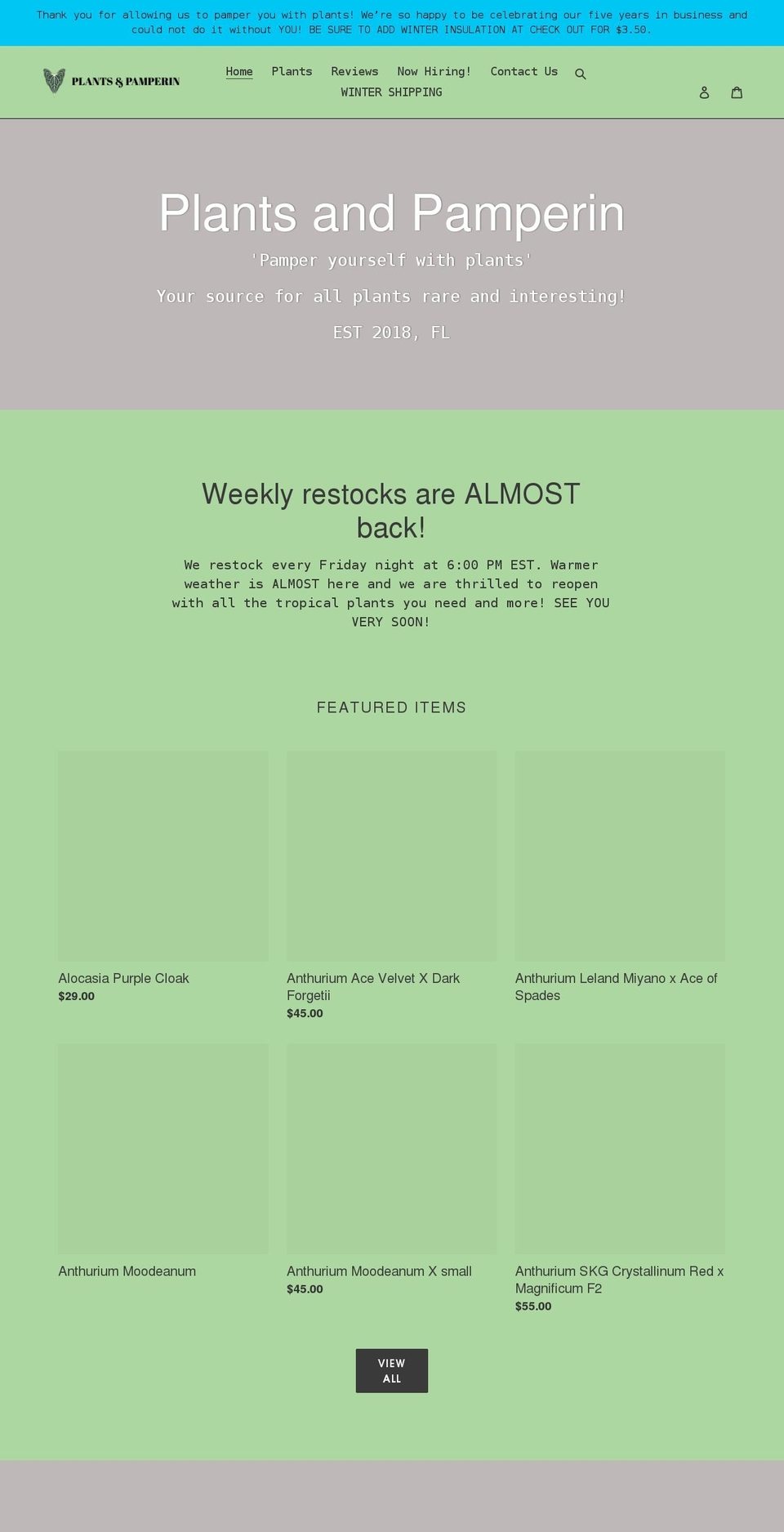plantsandpamperin.com shopify website screenshot