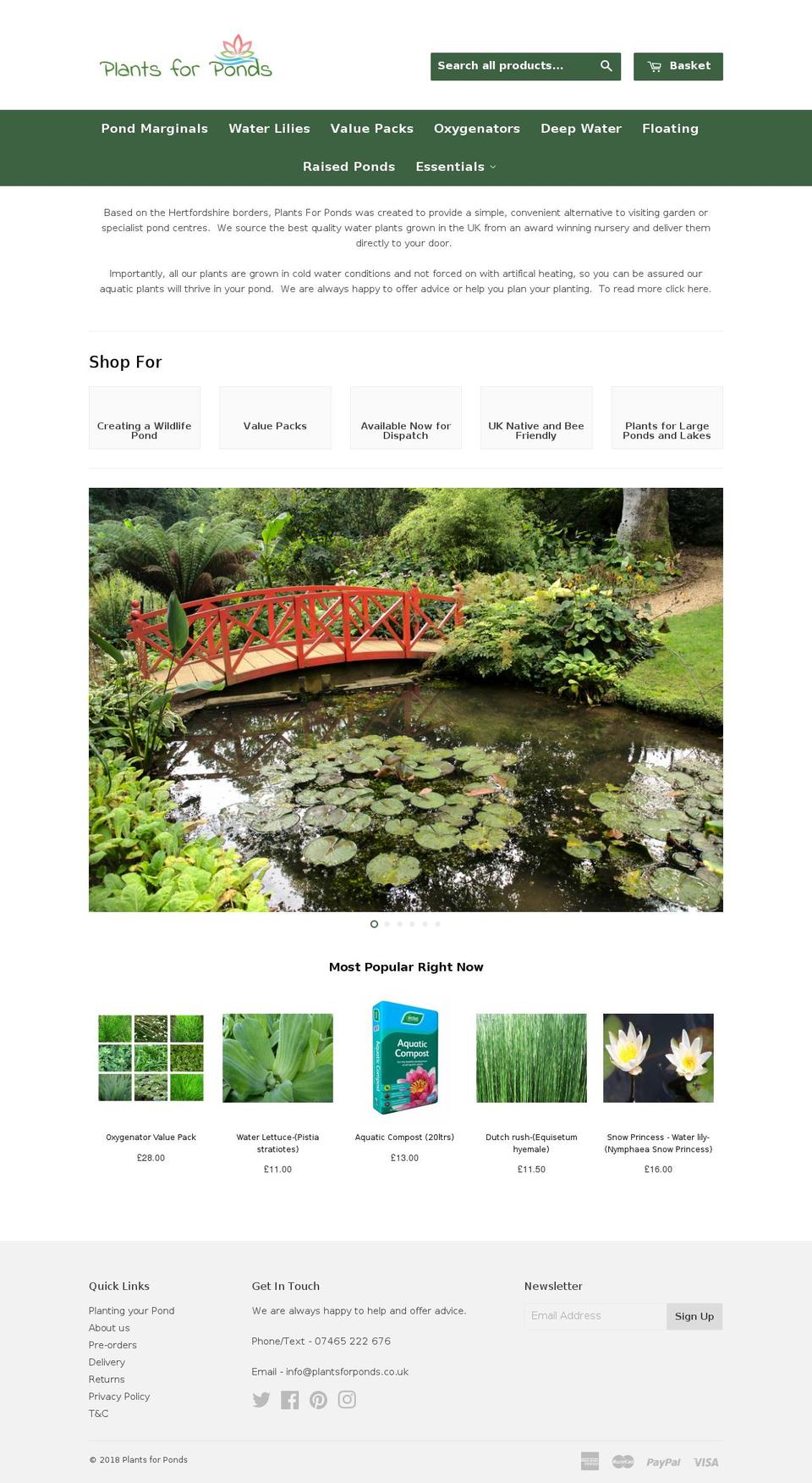 plantsforponds.co.uk shopify website screenshot