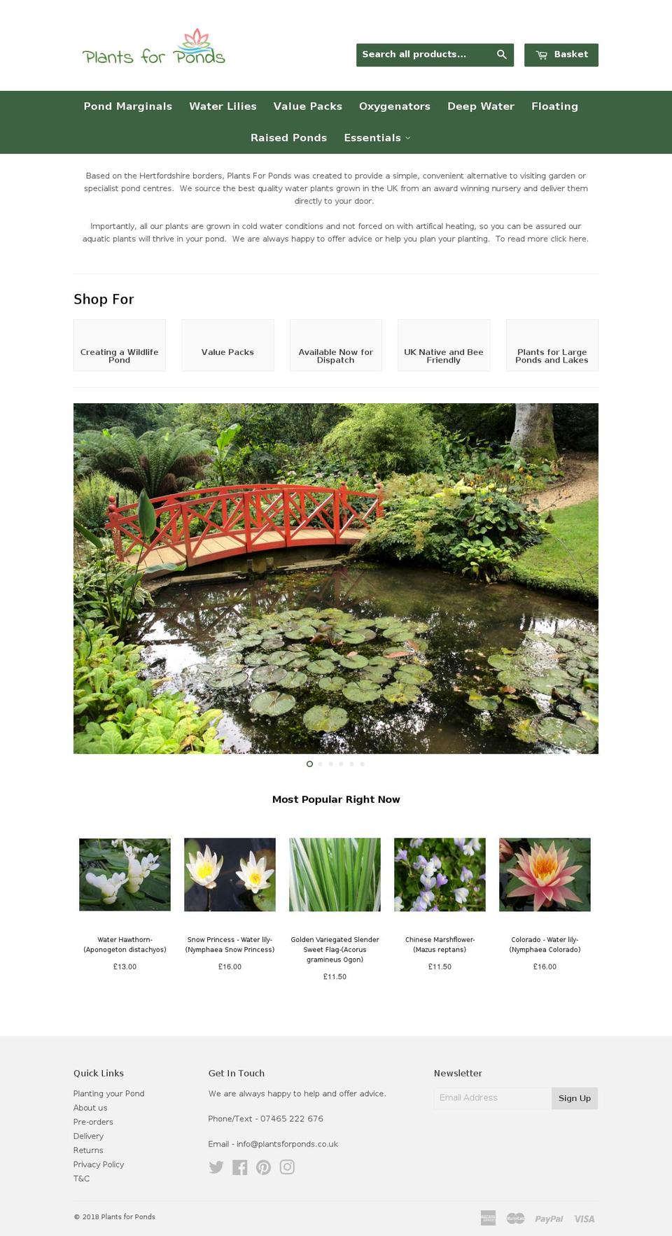 plantsforponds.com — Shopify storefront screenshot