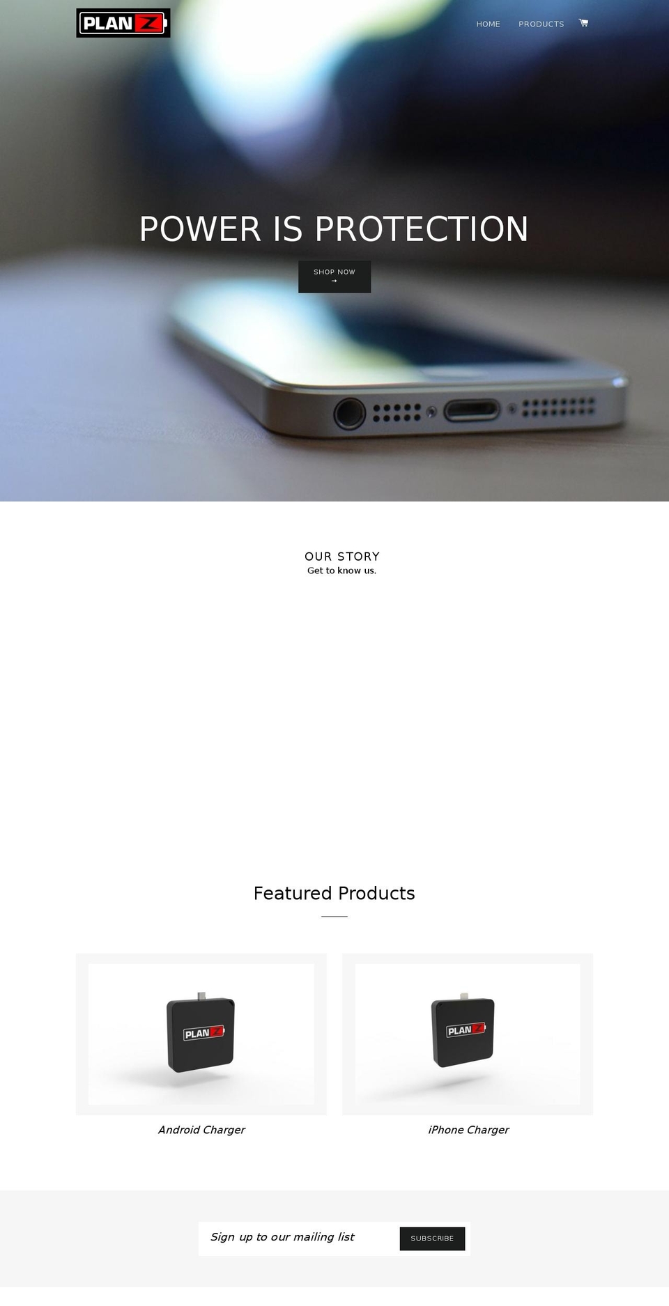 planzcharger.com shopify website screenshot