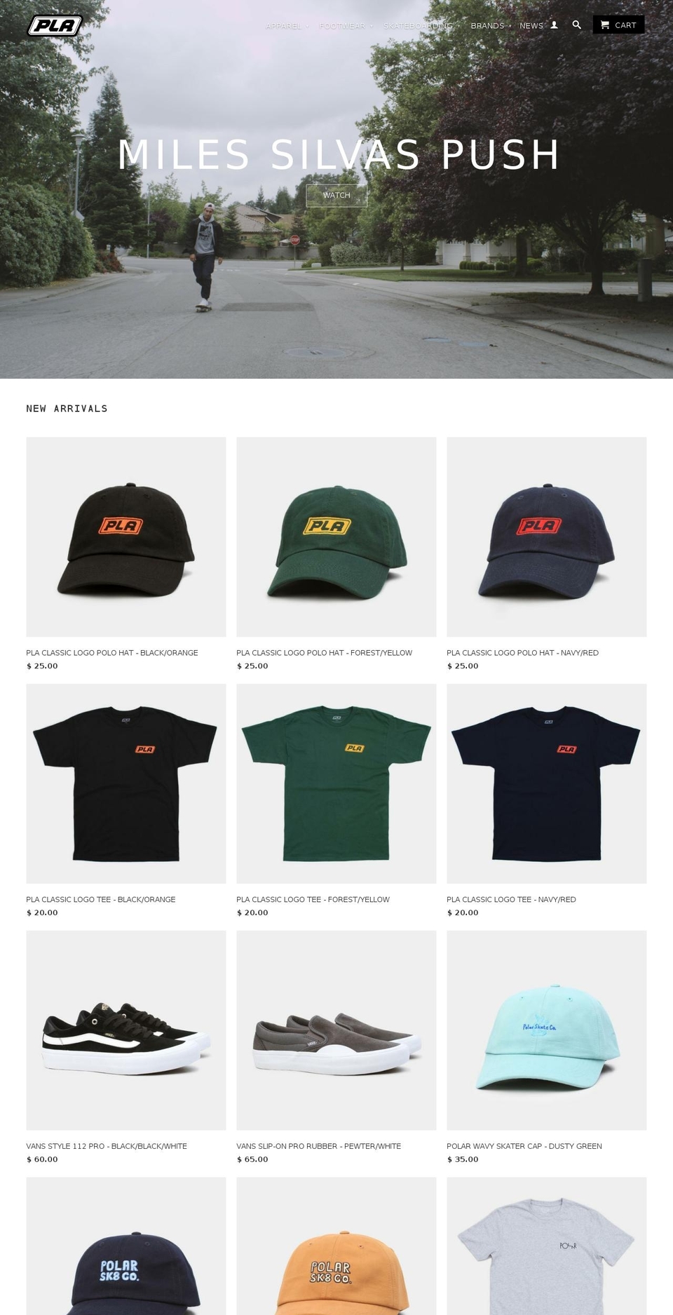 plaskateboarding.com shopify website screenshot