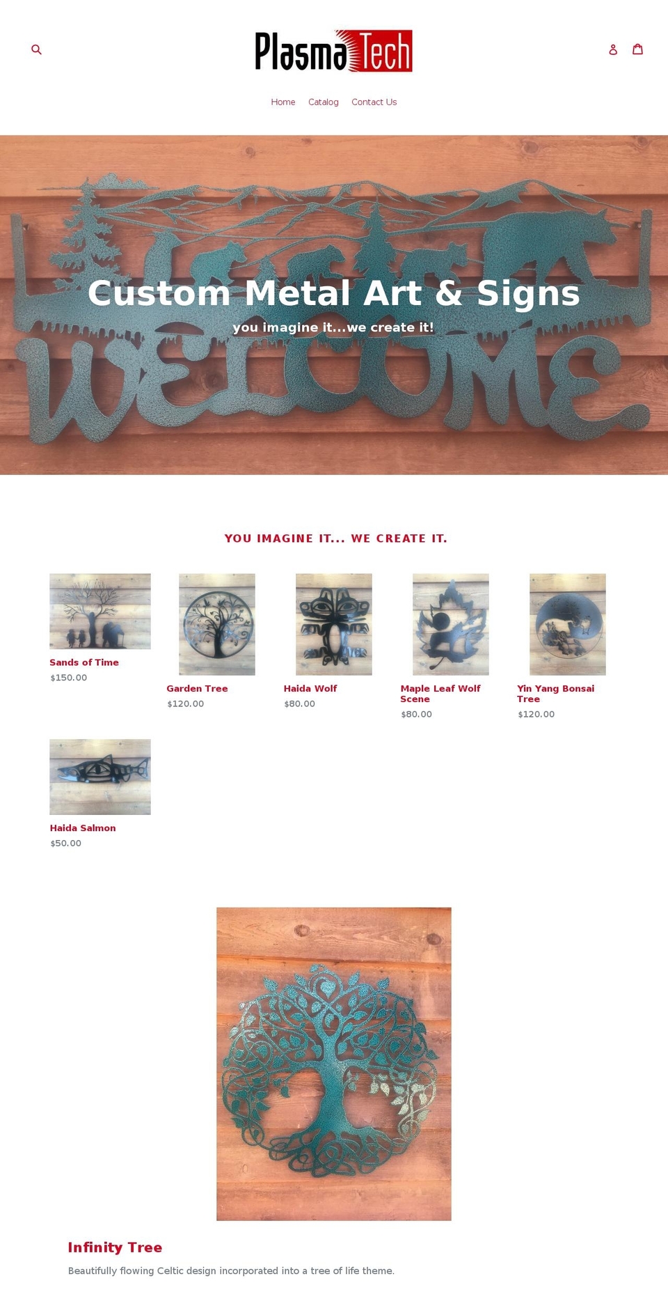 plasmatechmetalart.com — Shopify storefront screenshot