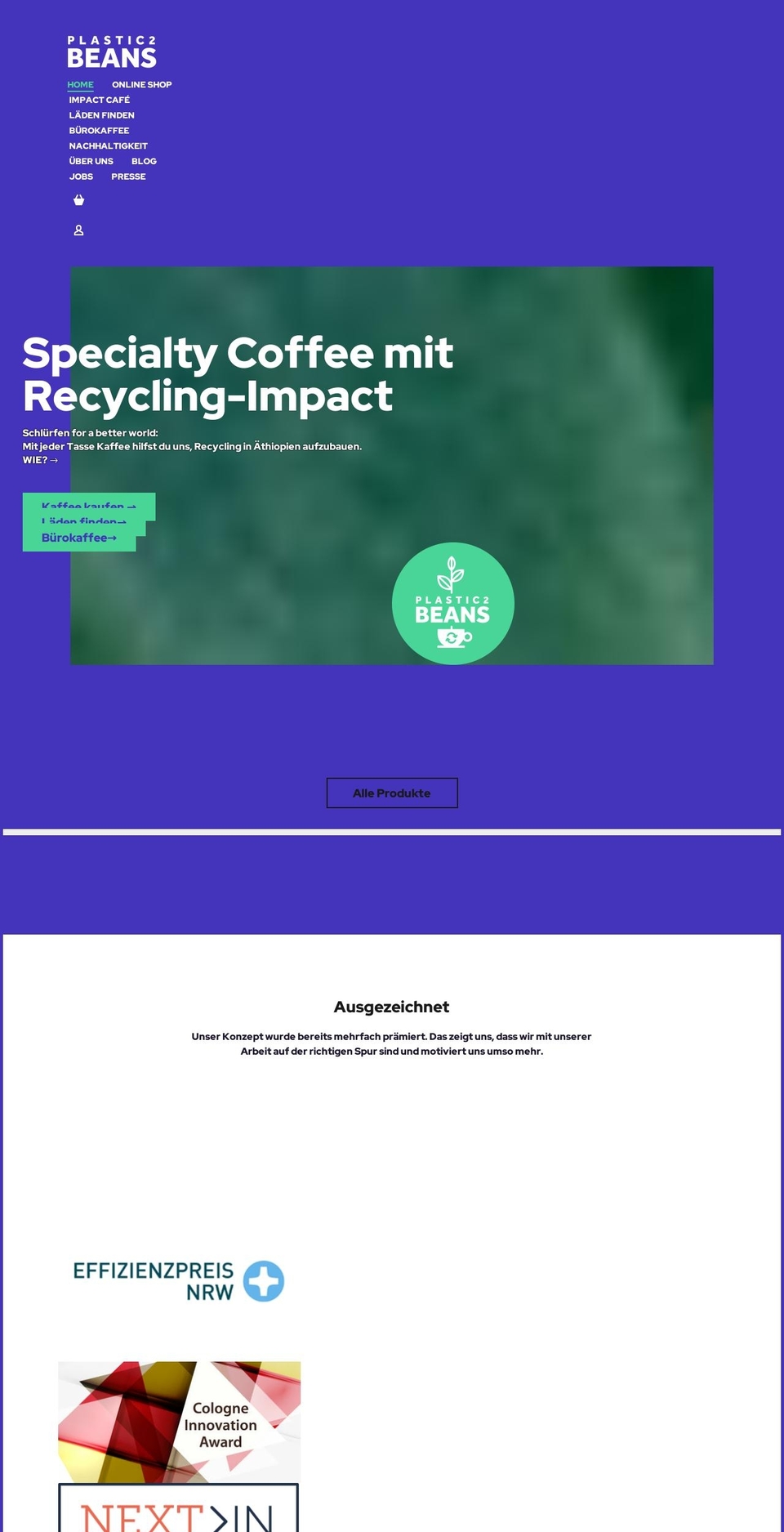 plastic2beans.com shopify website screenshot