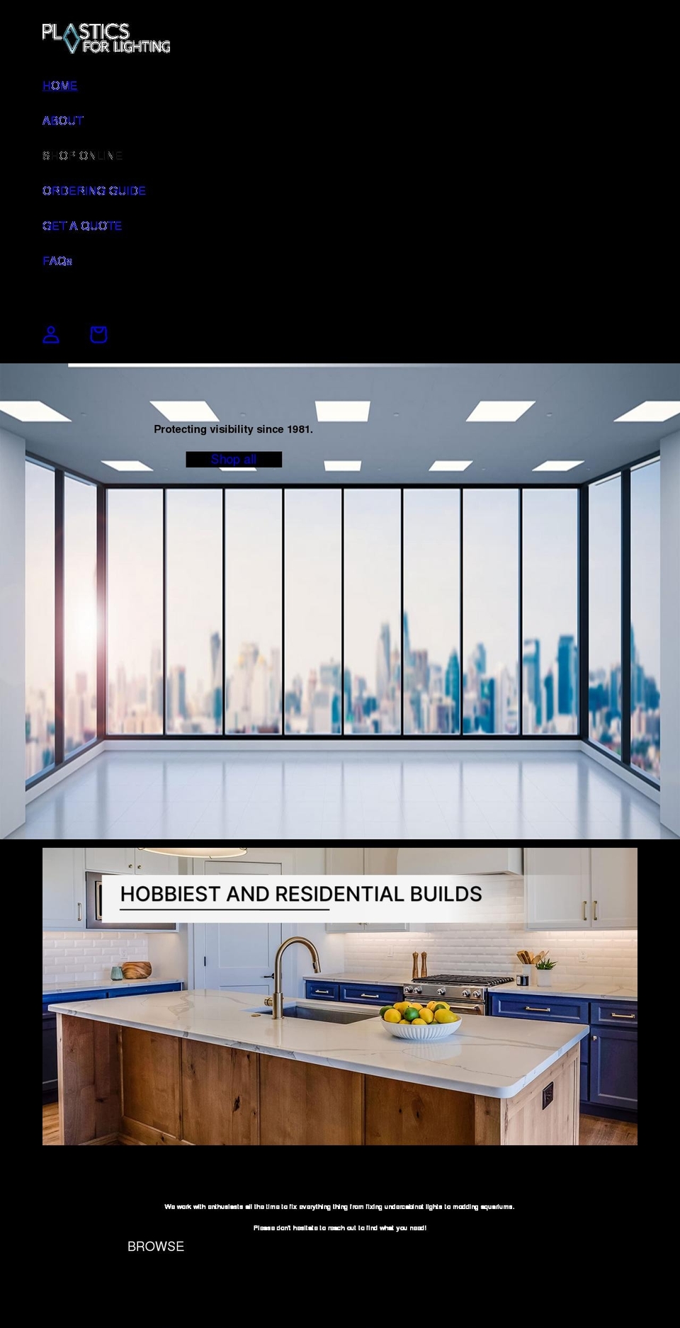 plasticsforlighting.com shopify website screenshot