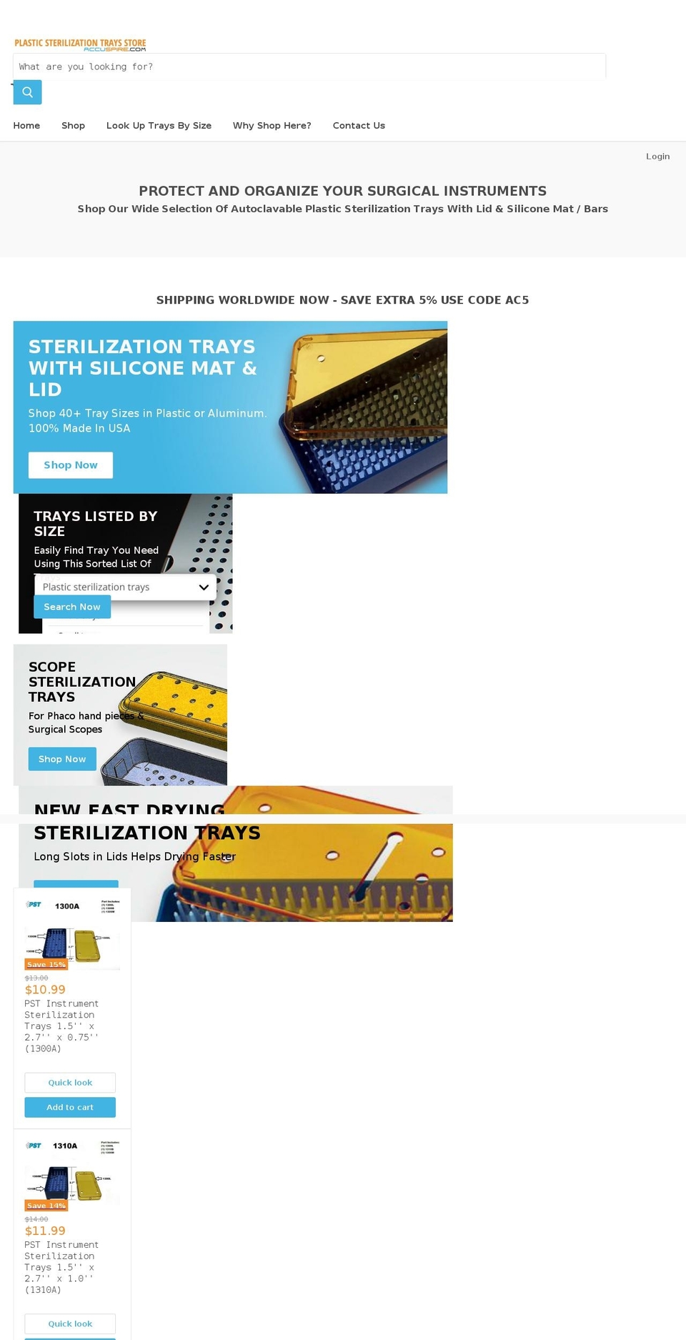 plasticsterilizationtrays.com shopify website screenshot