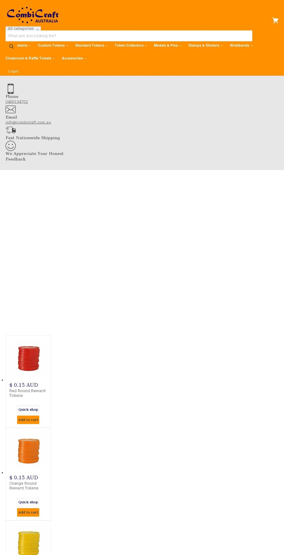 plastictokens.com.au shopify website screenshot